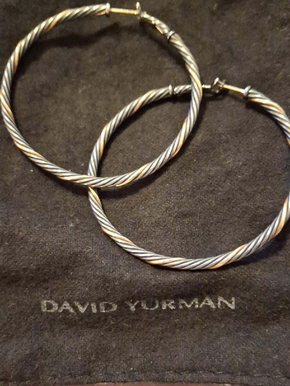 David Yurman Two-Tone Twisted Cable Hoop Earrings — Silver & Gold